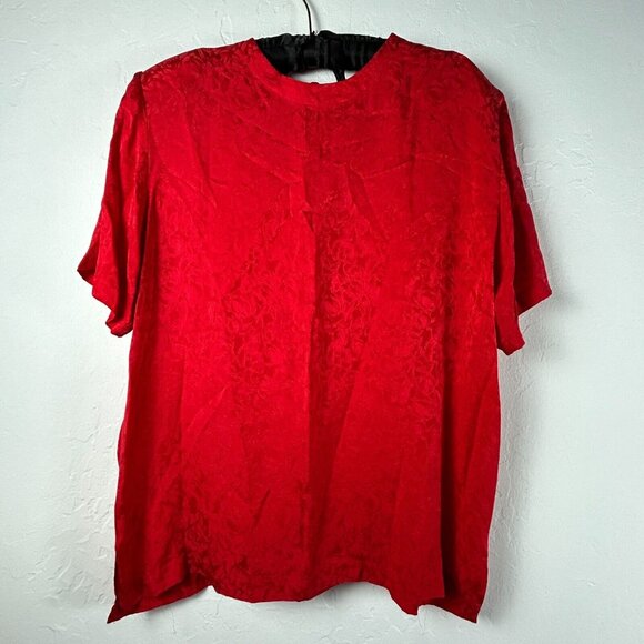 Vintage Stunt Collections Womens Red Jacquard Floral Silk Blouse Top Size Large - Picture 1 of 8